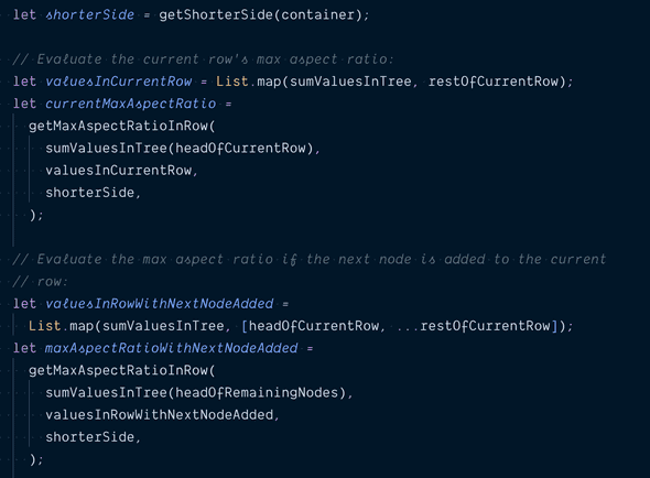 Calculating max aspect ratios by adding and not adding the next node to the current row