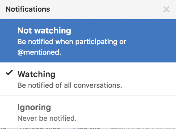 3 notification options in GitHub
