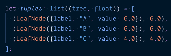 list of tuples of trees and floats